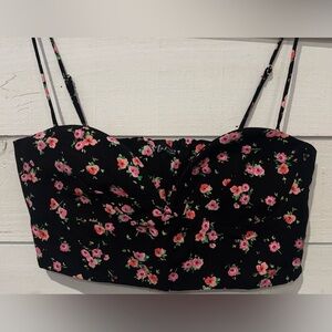 Zara Black & Pink Floral
Print Crop Bustier Top Size small
